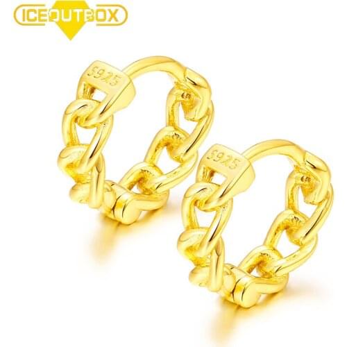 ICEOUTBOX Simple Lovely Girls Small Cuban Earrings 925 Sterling Silver Tiny Ear Round Circle Zircon Crystal Earrings Jewelry