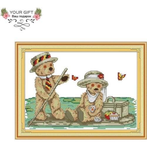 Joy Sunday KB030 A Romantic Trip Of Bear 14CT 11CT Counted and Stamped A Romantic Trip Of Bear Cross Stitch Kits Christmas