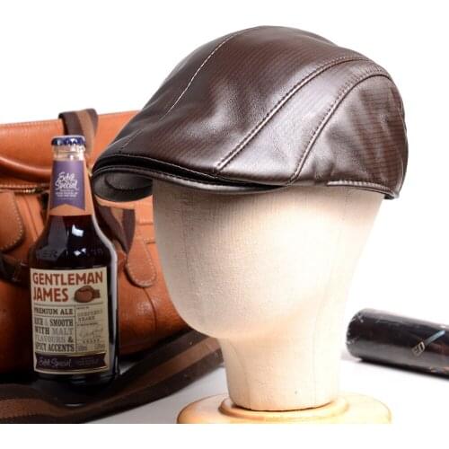 Mens 100% Real Leather Thin Lining Sheepskin Military Casquette Army Beret Golf Cap Newsboy Peaked Hats/caps