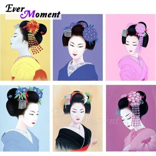 Ever Moment Diamond Painting Japanese Style Kimono Flowers Classical Girl Colorful Ancient Dress Embroidery Cross Stitch ASF2339