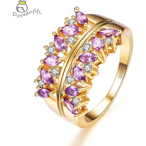 New Marquise Cut Purple Red White CZ Gold Color 925Sterling Silver Ring Size 6 7 8 9 Nobility Luxury Wome Jewelry Gift WholeSale