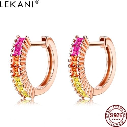 LEKANI Rainbow Series Type Hoop Earrings For Women 925 Sterling Silver Inlay Row Zircon Earring Elegent Life Trendy Fine Jewelry