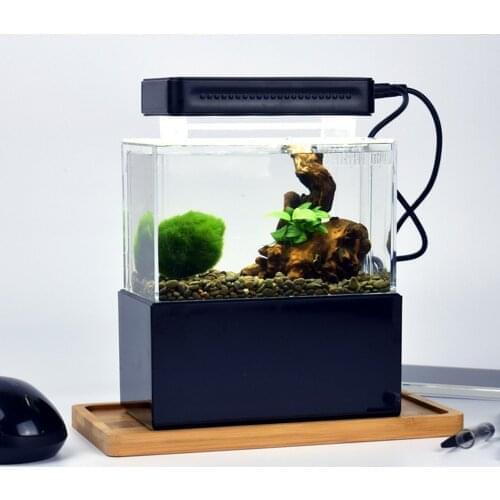 Mini Fish Tank Desktop Desktop Aquarium Aquarium Fish Tank with Water Filter LED Light USB Air Pump Portable Plastic Fish Tank