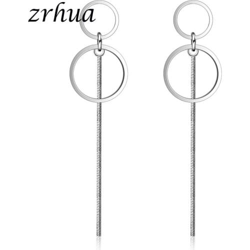 ZRHUA Fashion Shiny Hollow Metal Double Round Earrings Bijoux Femme 925 Sterling Silver Earring Jewelry for Women Wedding Party