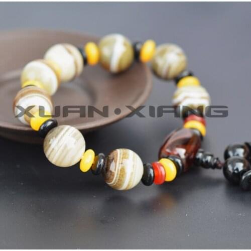 Drop Shipping Men Bracelets Bangles Natural Agate Chalcedony Round Beads Bracelets Gift for Males Fashion Jewelry