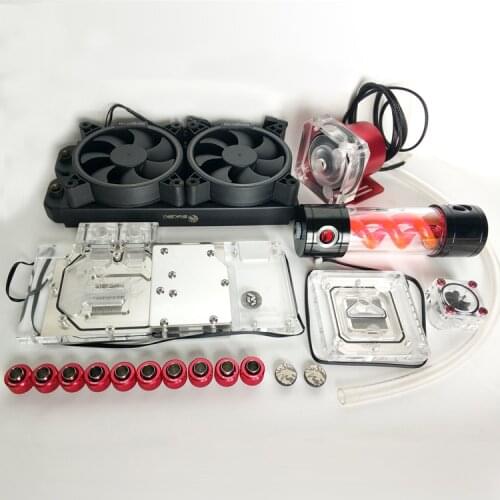 Bykski Soft Tube Suit Water Cooling Kits 240mm Copper Radiator use for CPU and GPU Block Blue Red Fitting Flexible Tube Pump Set