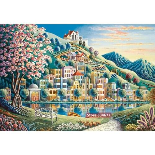 Dream Harbor Cross Stitch Kit Needlework House Under the Mountains Embroidery Crafts 14CT Unprinted DIY Arts Handmade Home Decor