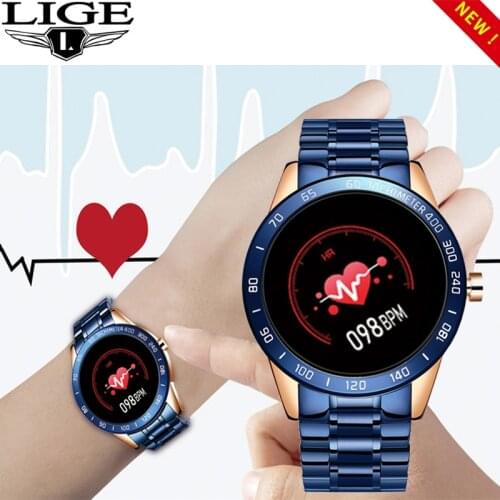 LIGE 2021 New Steel Smart Watch Men Smart Watch Sport For iPhone Heart Rate Blood Pressure Fitness tracker Creative Smartwatch