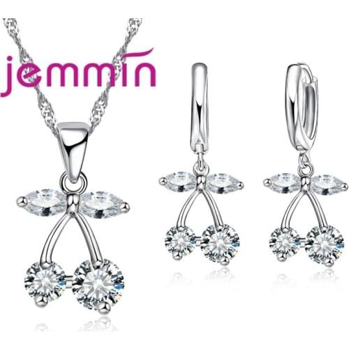 New Design 2020 African AAA Crystal Cherry Necklace + Earrings Sets 925 Sterling Silver Daily Jewelry Bijoux Accessories