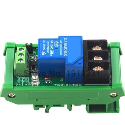 ONE 1 channel relay module 30A with optocoupler isolation 5V 12V 24V supports high and low level trigger with Guide Rail