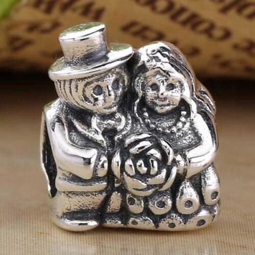 Original Vintage Mr. & Mrs. Bride & Groom Married Beads Fit 925 Sterling Silver Bead Charm Bracelet Bangle Diy Jewelry