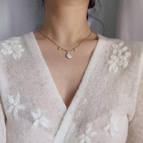 COWBREAD Retro Necklace Special-shaped Pearl Simple Necklace Temperament Wild Clavicle Chain Neck Fashion Jewelry