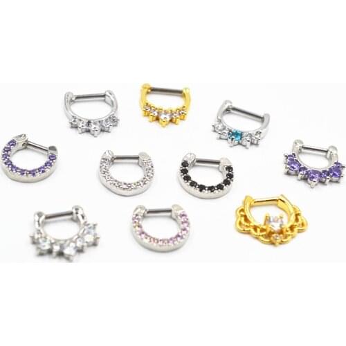 Lot 30pcs 16g~1.2mm Hot Clicker Small Hoop Septum Jewerly CZ Nose Ring body piercing jewelry Mix Styles Stainless Steel