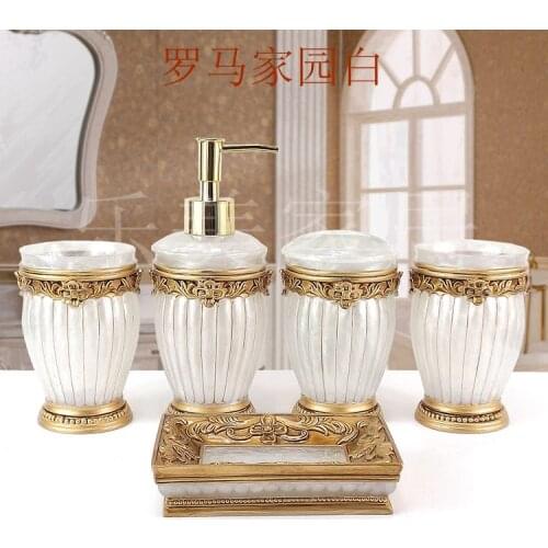 Resin bathroom five pieces set fashion bathroom supplies wash dental set Soap dish Toothbrush holder Beautiful home decoration