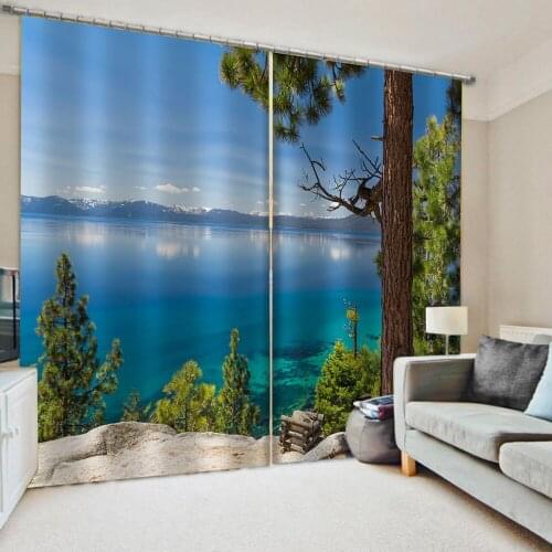 Blue Lake curtains nature scenery curtain Bedroom living room windproof thickening blackout curtain