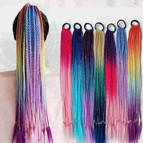 3Pcs Kids Glitter Hair Bows Princess Dress Up Braided Curly Wig Hair Extension