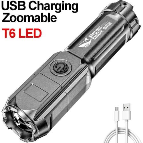 Super Bright ABS Strong Light Focusing Led Flashlight Outdoor Portable Home Built-in Battery Rechargeable Multi-function Torch