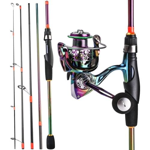 Sougayilang Fishing Rod and Reel Combo Set Multicolor Spinning Fishing Reel and Spinning Rod Combo Portable Ultralight Rod