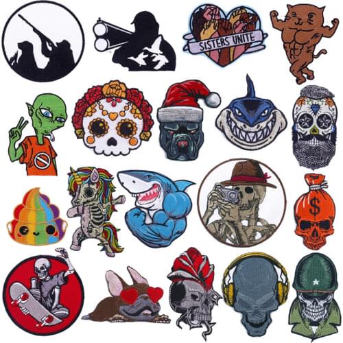 Skull/Punk Patch Iron On Patches Embroidery Patch For Clothing Stripes Sticker Patches For Clothes Badge DIY Sewing Applique