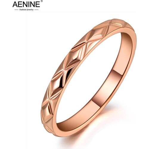 AENINE Original Titanium Stainless Steel Geometric Ring Jewelry Trendy Rose Gold Mosaic CZ Crystal Rings For Women AR19154