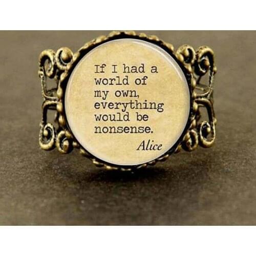 Womens 2016 Alice In Wonderland Nonsense Fairy Tales Book Quote chain ring jewelry vintage