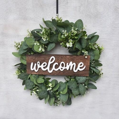 13'' Welcone Sign Wreath for Summer Farmhouse Home Door Hanging Decorations