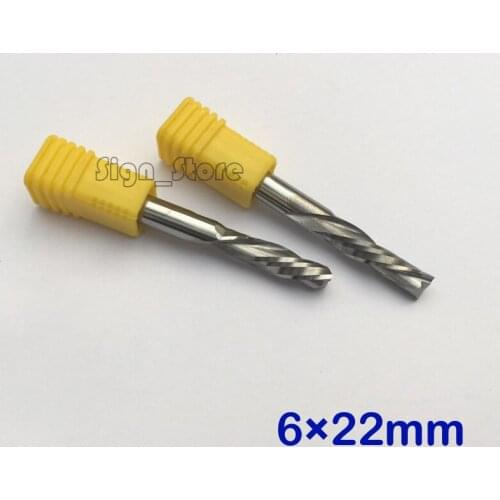 2pc 6mm*22mm Free shipping Double flute Left hand spiral end mill CNC tool Carbide end milling cutter woodworking cnc router bit
