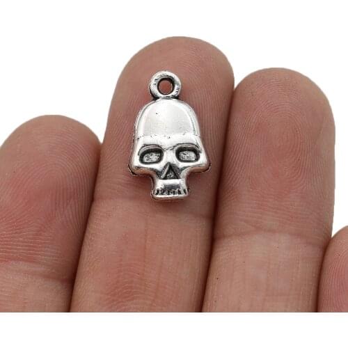 20pcs Antique Silver Plated Skull Charm Pendants for Jewelry Making Bracelet DIY Accessories 18x12mm