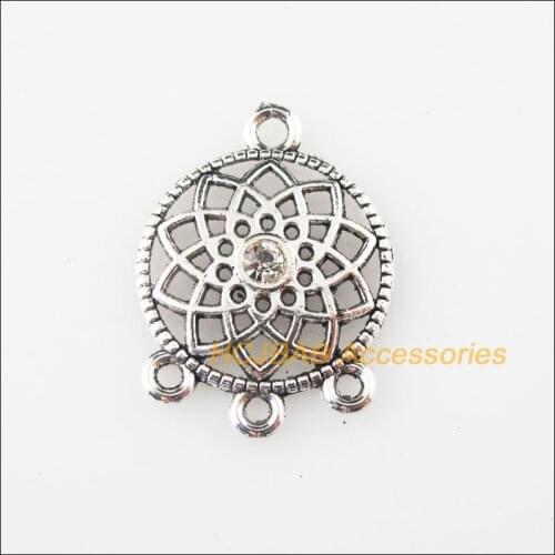 20Pcs Tibetan Silver Color Clear Crystal Flower Charms Connectors Pendants 18x24.5mm