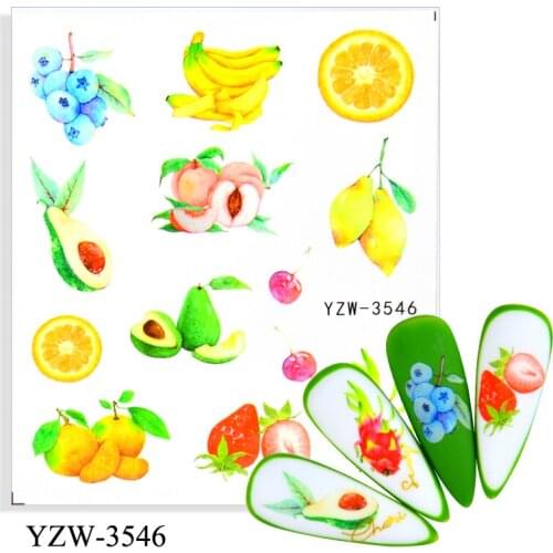 YWK 4PCS/LOT Fruit Nail Art Stickers Decals Lemon Strawberry Watermelon Water Transfer Slider Nail Design Foils Decoraton