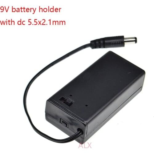 9V PP3 Battery Holder Box Case with Wire Lead ON/OFF Switch Portable Battey Pack Cover + DC 2.1mm Plug