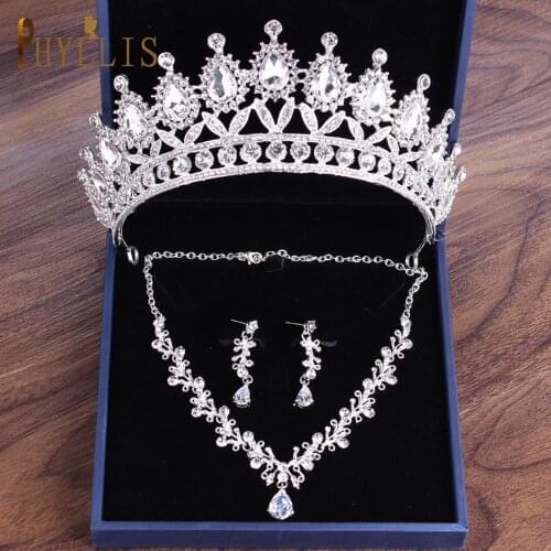 A111 Wedding Tiaras and Crowns for Bride Princess Headwear Earring Necklace Jewelry Set Wholesale Bridal Headpiece