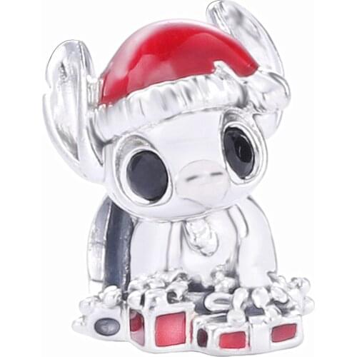 Ajax Real 925 Sterling Silver Anime Lovely Stitch Charms Animal For Bracelets Christmas Women Gift Bijoux Luxe