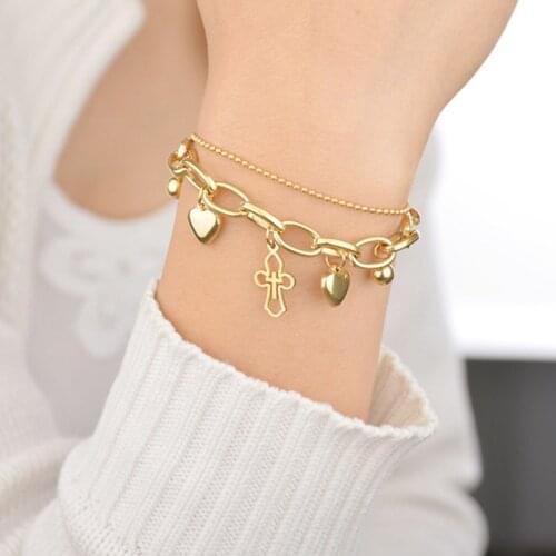 316L Stainless Steel San Benito Cross Bracelets Femme Geometric Heart Pendant Pulseras For Friends Gift