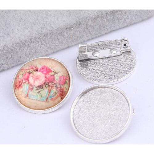 10pcs Antique Silver Brooch Pin Backings Fit 20mm Cabochon Base Settings Diy Bezel Blanks For Brooches Making