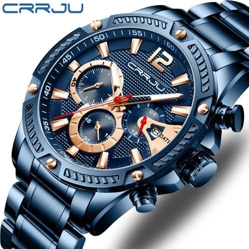 CRRJU Top Brand Luxury Men Fashion Watch Men Sport Waterproof Quartz Watches Men All Steel Army Military Watch Relogio Masculino