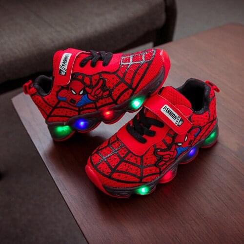 Spiderman Children Luminous Shoes For Boys Gilrs LED Lighted Soft Spring Autumn Baby Kids Sneakers Infant Tennis Breathable