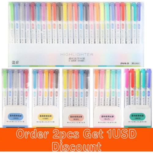 25 Colors Dual Tips Fluorescent Marker Pen Double Headed Highlighter Pens Art Mildliner Drawing Painting Manga Stationery