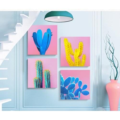 Canvas Prints Colorful Pop Fashion Tropical Desert Plant Girl Pink Blue Art Decor For Living Room Print on Canvas Drop shipping