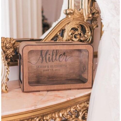 Wedding Card Box Rustic and Boho Wedding Decor Custom Name and Date Wood and Acrylic Wedding Card Box