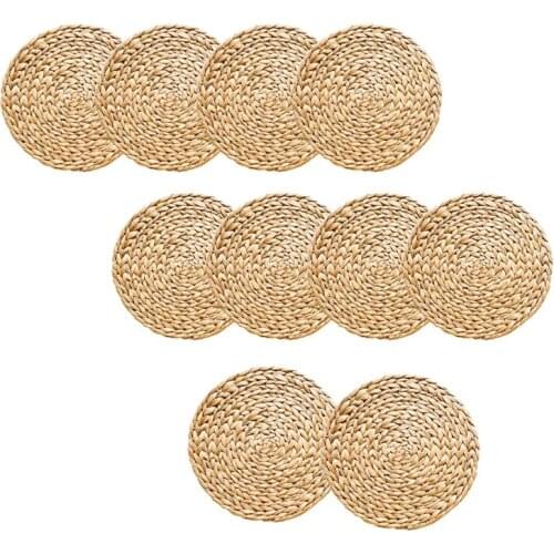 Round Woven Placemats for Dining Table, 11.8 Inch Straw Braided Placemat, Heat Resistant Non-Slip Weave Placemats
