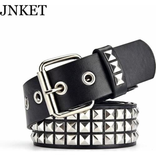 JNKET New Punk Mens Belt Rivets Waist Belt PU Leather Waist Strap Pin Buckle Waistband Casual Jeans Rock Belt