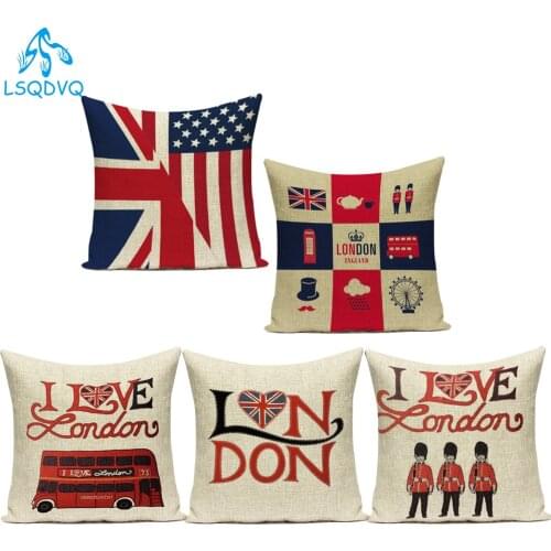British London Style Bus Crown Keep Calm Polyester Sofa Cushion Cover for Living Room Decorative Pillowcase Pillow Cover