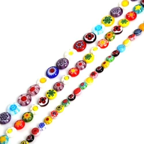 About 39-63Pcs/lot 6mm/8mm/10mm Mixed Oblate Roundle Millefiori Flower Lampwork Glass Beads For DIY Bracelets Necklaces Jewelry