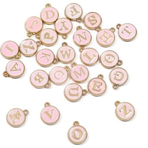 10pcs 12mm Pink Enamel Alphabet Charms Letter Initial Pendant DIY Necklace Bracelet Jewelry Making Handmade Metal Accessories