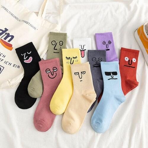 Funny Cartoon Cute Expression Socks Happy Candy Color Kawaii Embroidered Cotton Winter Smiley Women Men Couple College Socks