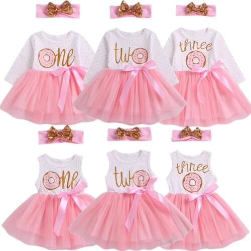1st/2nd/3rd Birthday Baby Girls Donut Polka Dot Tulle Tutu Princess Party Dress 2pcs