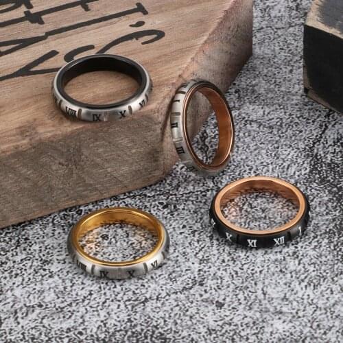 316L stainless steel rotatable Roman numeral ring, fashionable 4mm thin sports ring accessories wholesale