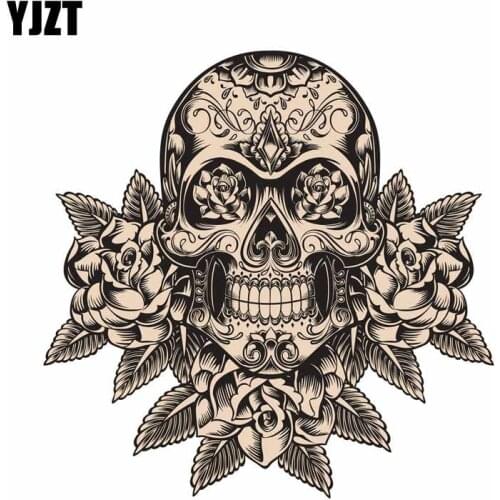 YJZT 12.9CM*12.9CM Personality Sugar Skull Roses Sketch Car Sticker PVC Decal 6-0713