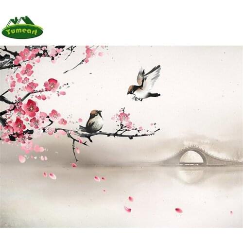 Yumeart Diamond Embroidery Birds And Flower Art Pattern 5D DIY Diamond Mosaic Cross Stitch Scenery Tree Full Square Rhinestones